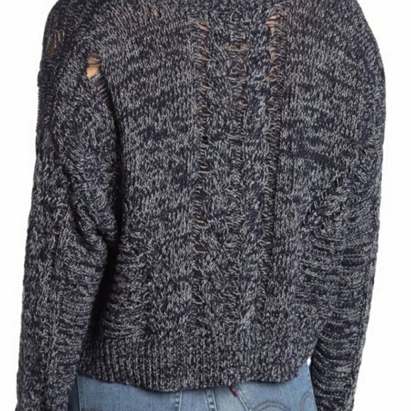 Wildfox Nancy Oxford Distressed Sweater Size Small Rib-Knit V Neck Navy Blue - Picture 4 of 8